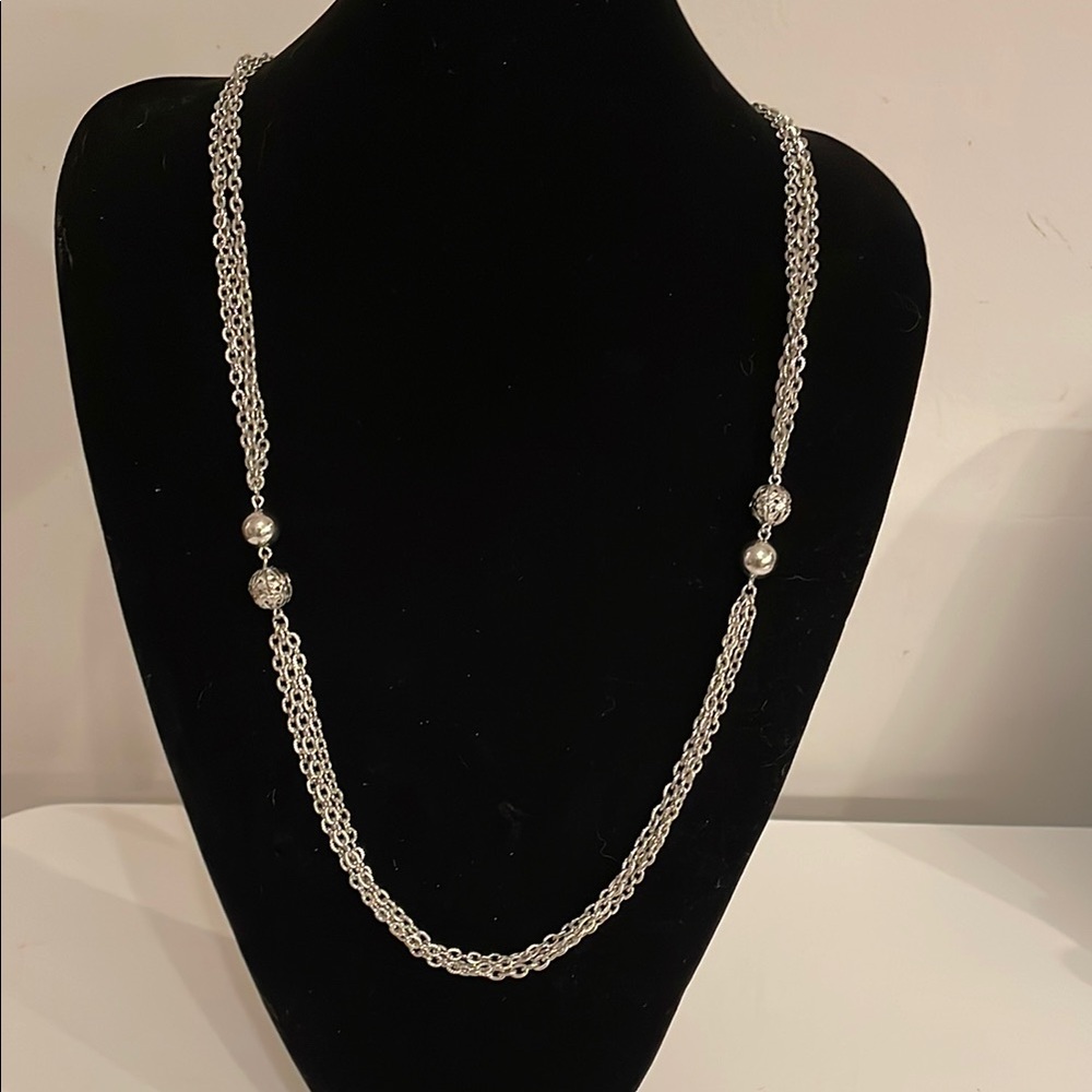 Elegant Long Silver Tone Chain Necklace